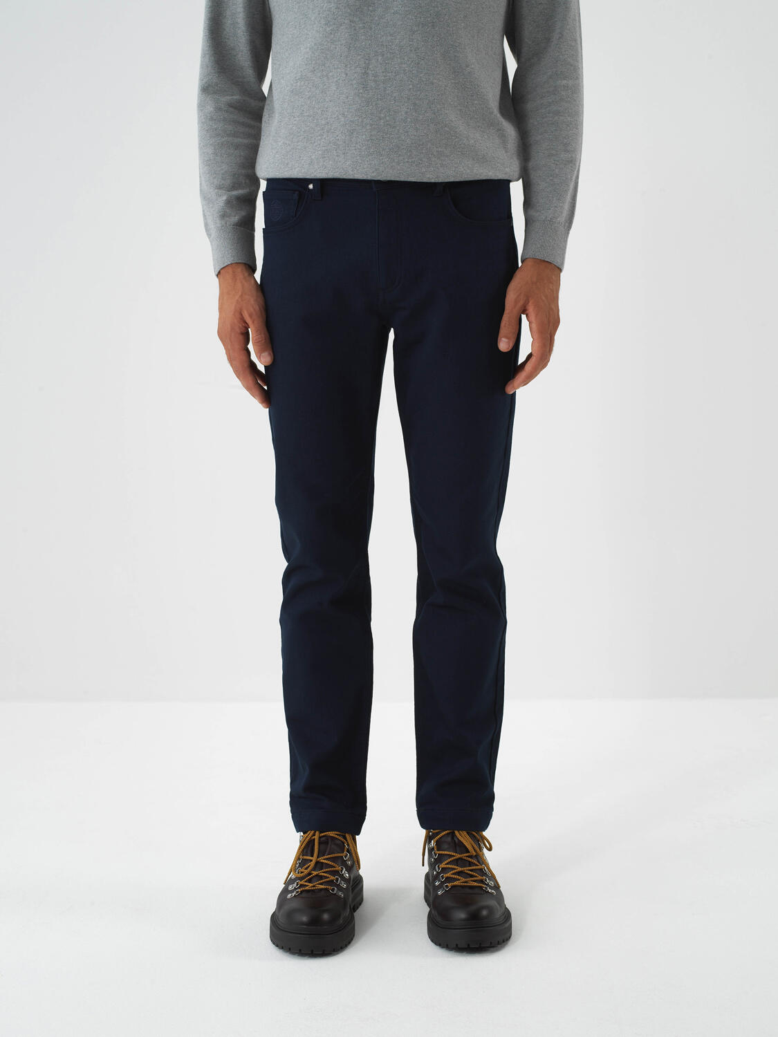 Lacivert Pamuk Dokulu Slim Fit Pantolon