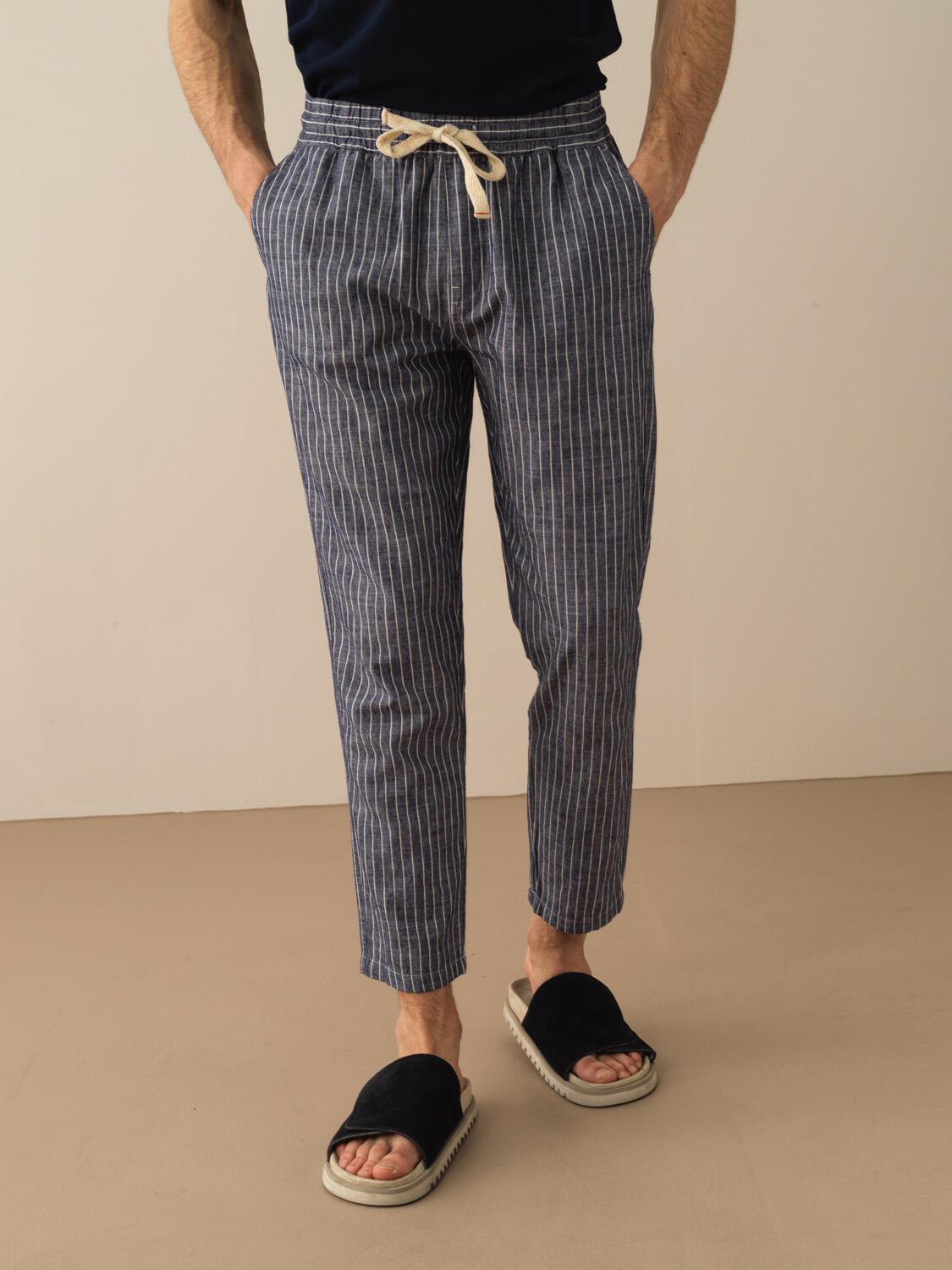 Lacivert Keten Karışımlı Regular Fit Pantolon