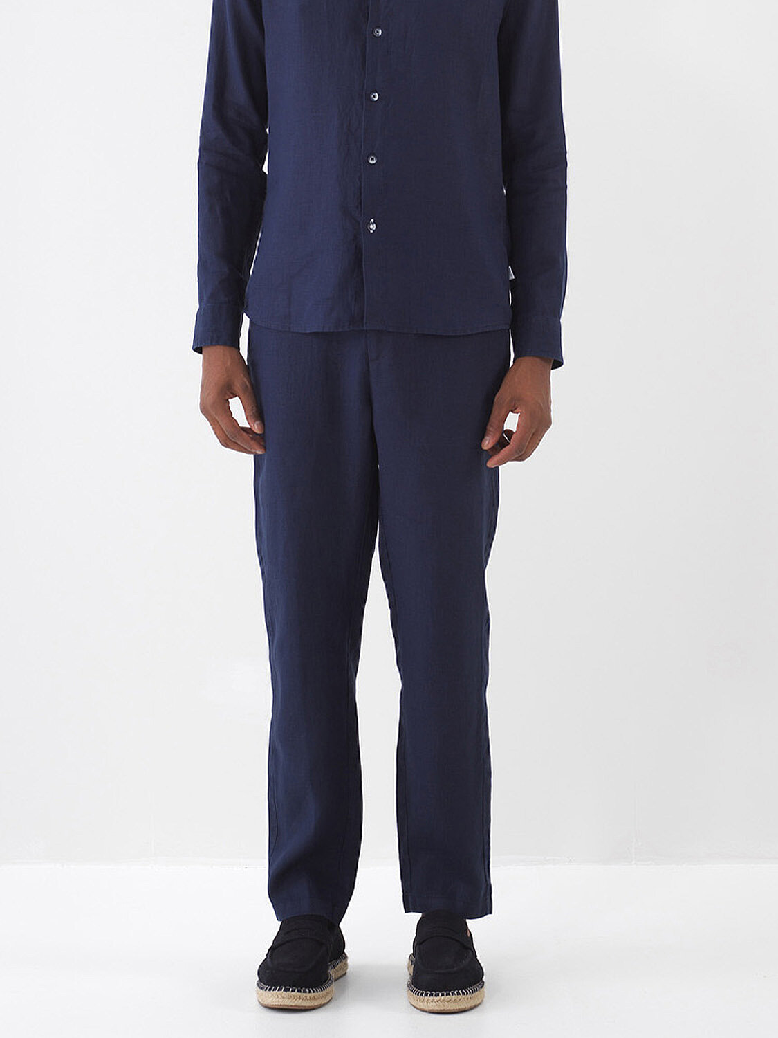 Lacivert %100 Keten Regular Fit Pantolon - 1