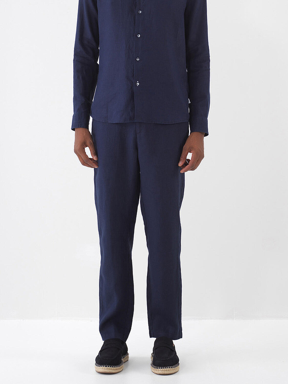 Lacivert %100 Keten Regular Fit Pantolon - 1