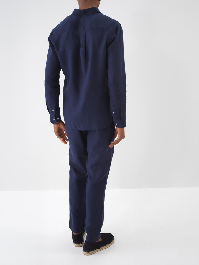 Lacivert %100 Keten Regular Fit Pantolon - 5