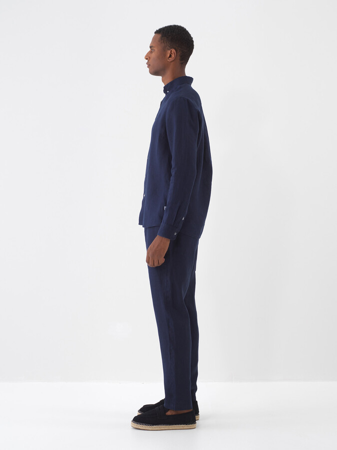 Lacivert %100 Keten Regular Fit Pantolon - 4