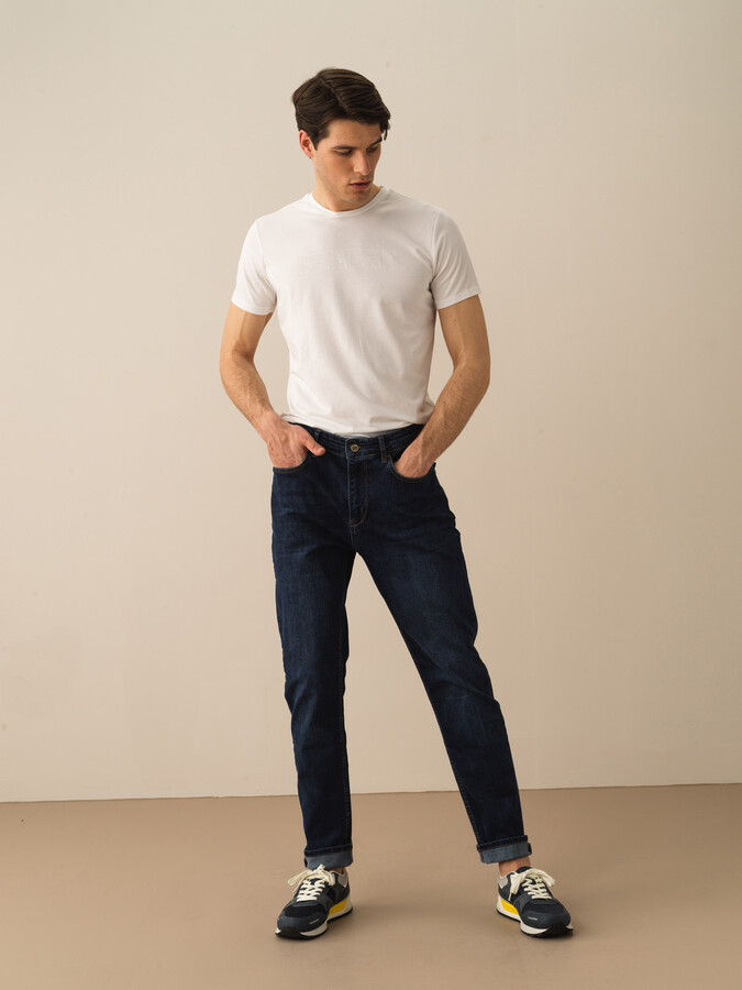Lacivert Pamuk Dokulu Slim Fit Pantolon (2)