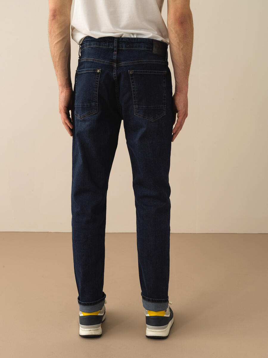Lacivert Pamuk Dokulu Slim Fit Pantolon - 3