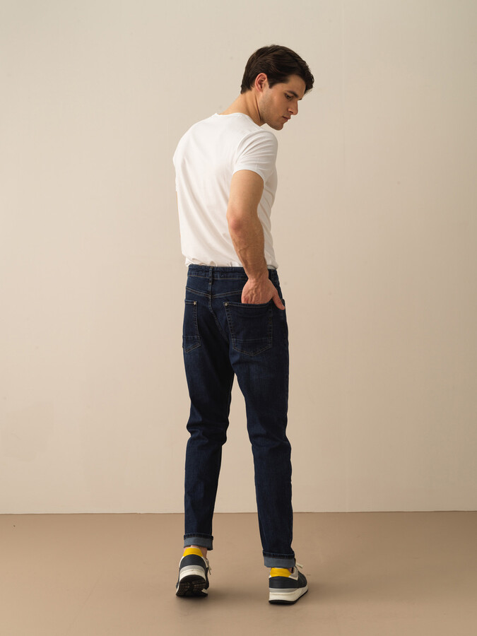 Lacivert Pamuk Dokulu Slim Fit Pantolon (4)