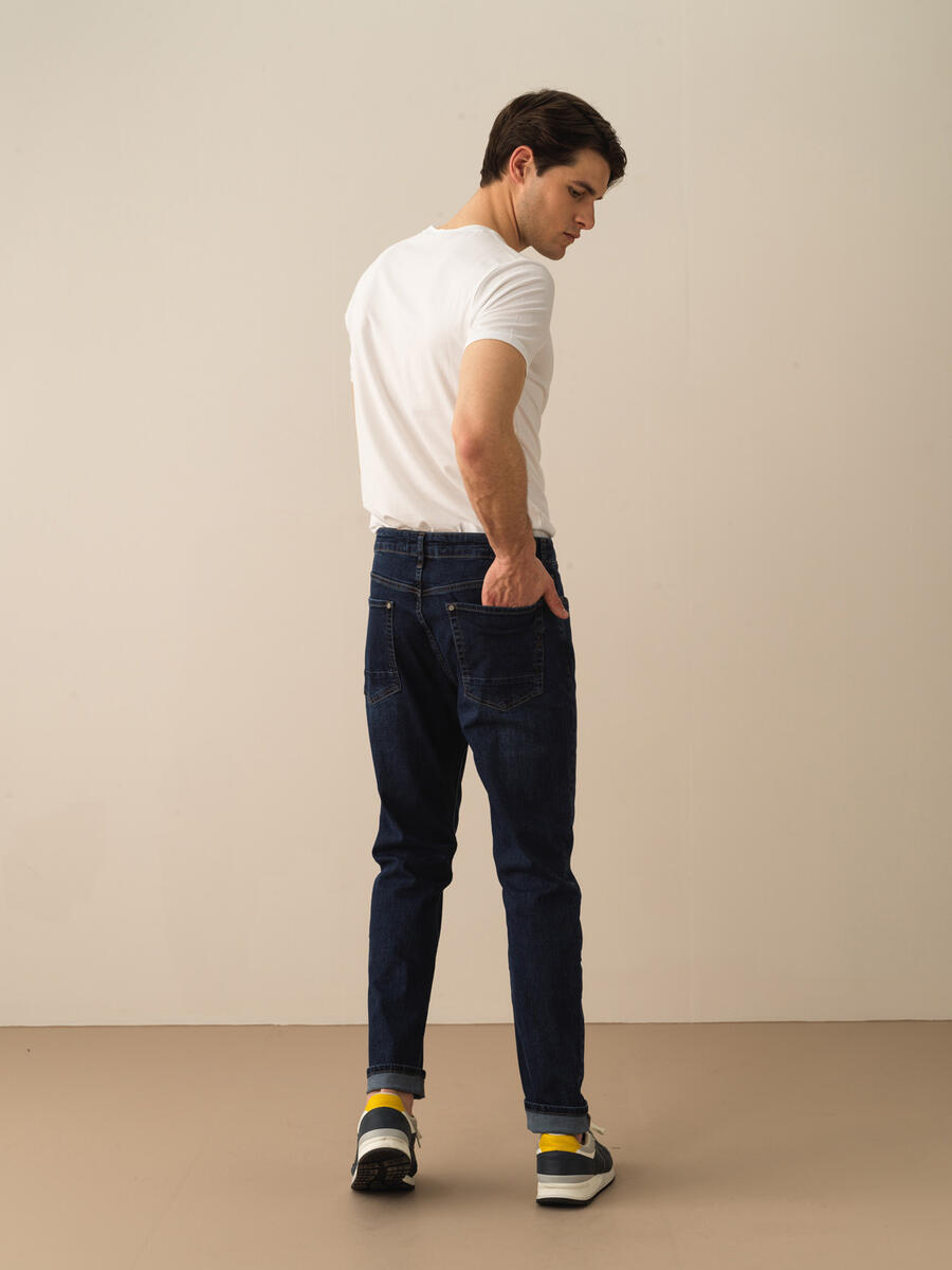 Lacivert Pamuk Dokulu Slim Fit Pantolon - 4