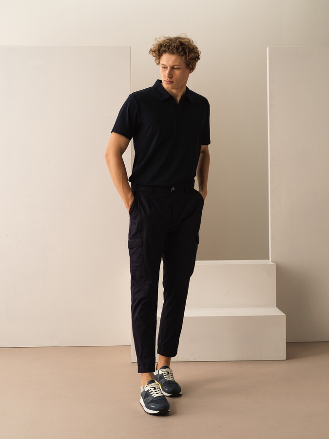 Lacivert Pamuk Dokulu Slim Fit Pantolon (1)