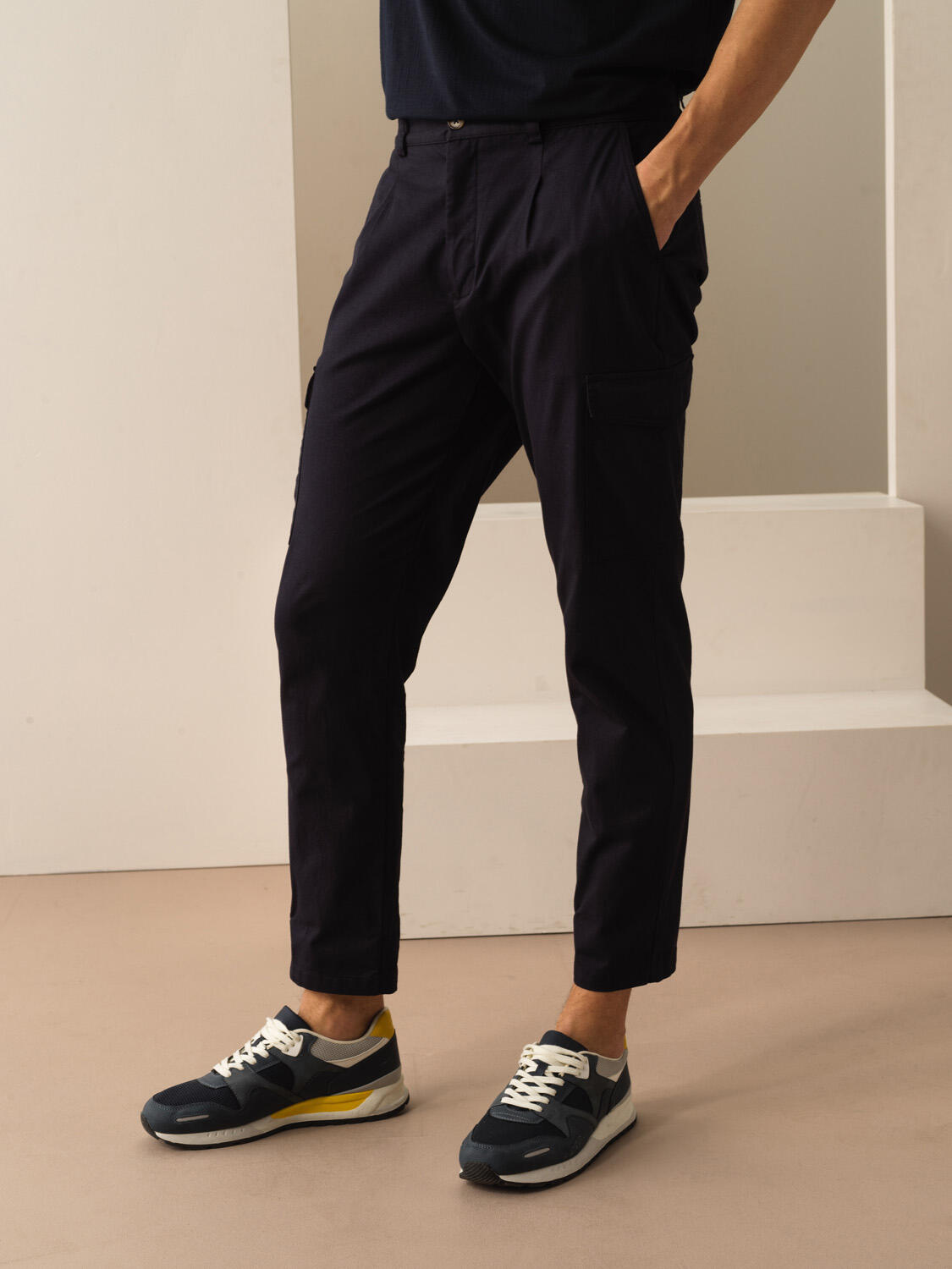 Lacivert Pamuk Dokulu Slim Fit Pantolon