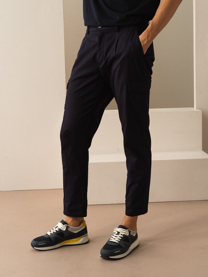 Lacivert Pamuk Dokulu Slim Fit Pantolon