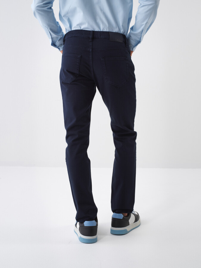 Lacivert Pamuk Dokulu Slim Fit Pantolon - 4