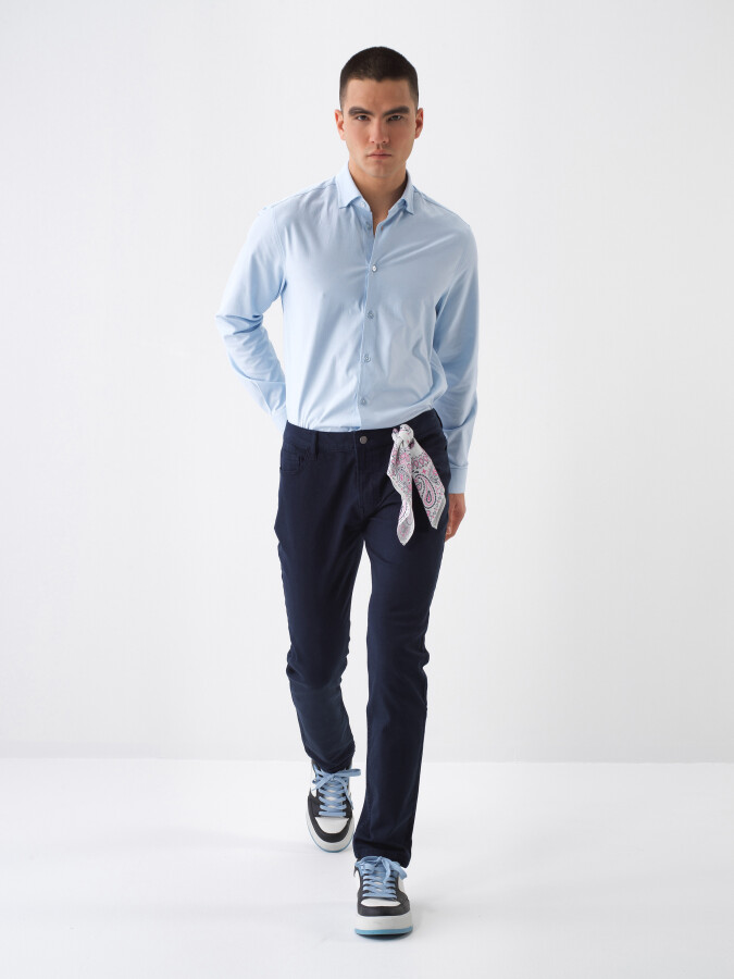 Lacivert Pamuk Dokulu Slim Fit Pantolon - 2