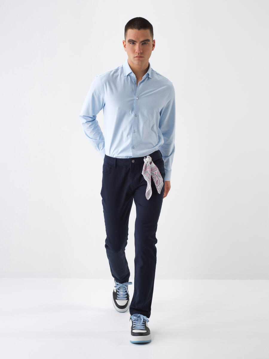 Lacivert Pamuk Dokulu Slim Fit Pantolon - 2