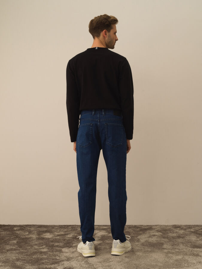 Mavi Pamuk Dokulu Slim Fit Pantolon - Xint