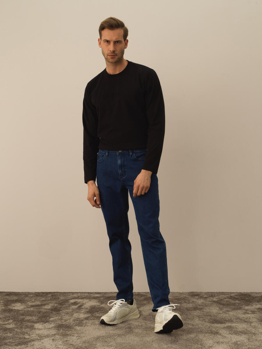 Mavi Pamuk Dokulu Slim Fit Pantolon - 2