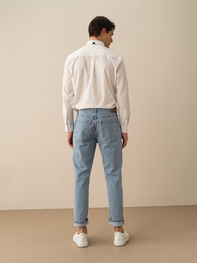 Mavi Pamuk Dokulu Slim Fit Pantolon (5)