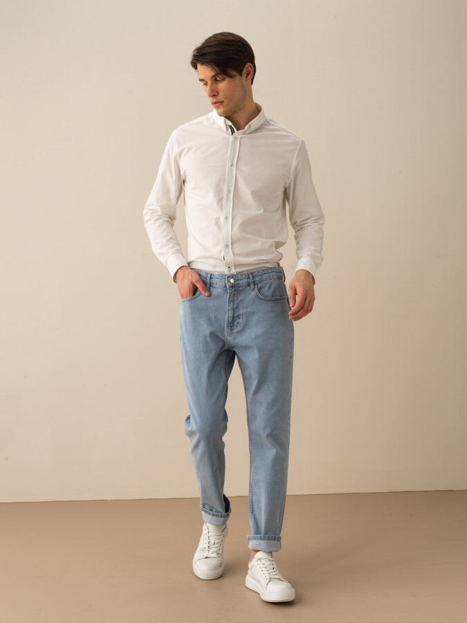 Mavi Pamuk Dokulu Slim Fit Pantolon (2)