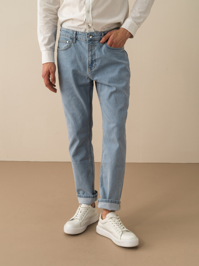 Mavi Pamuk Dokulu Slim Fit Pantolon (1)