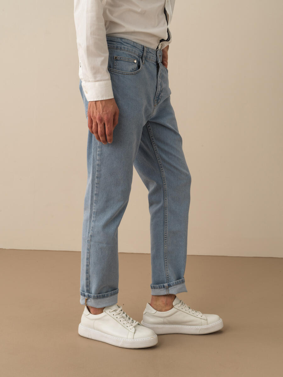 Mavi Pamuk Dokulu Slim Fit Pantolon - 3