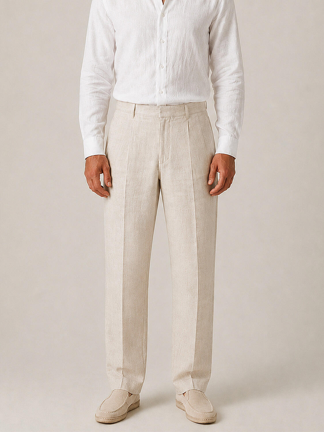 Naturel %100 Keten Regular Fit Pantolon - 1