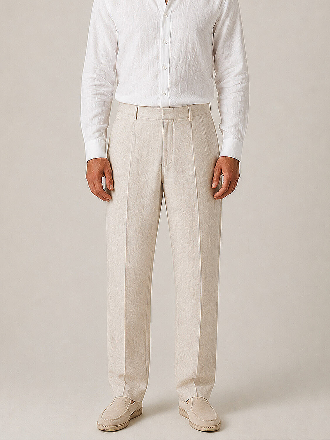 Naturel %100 Keten Regular Fit Pantolon (1)