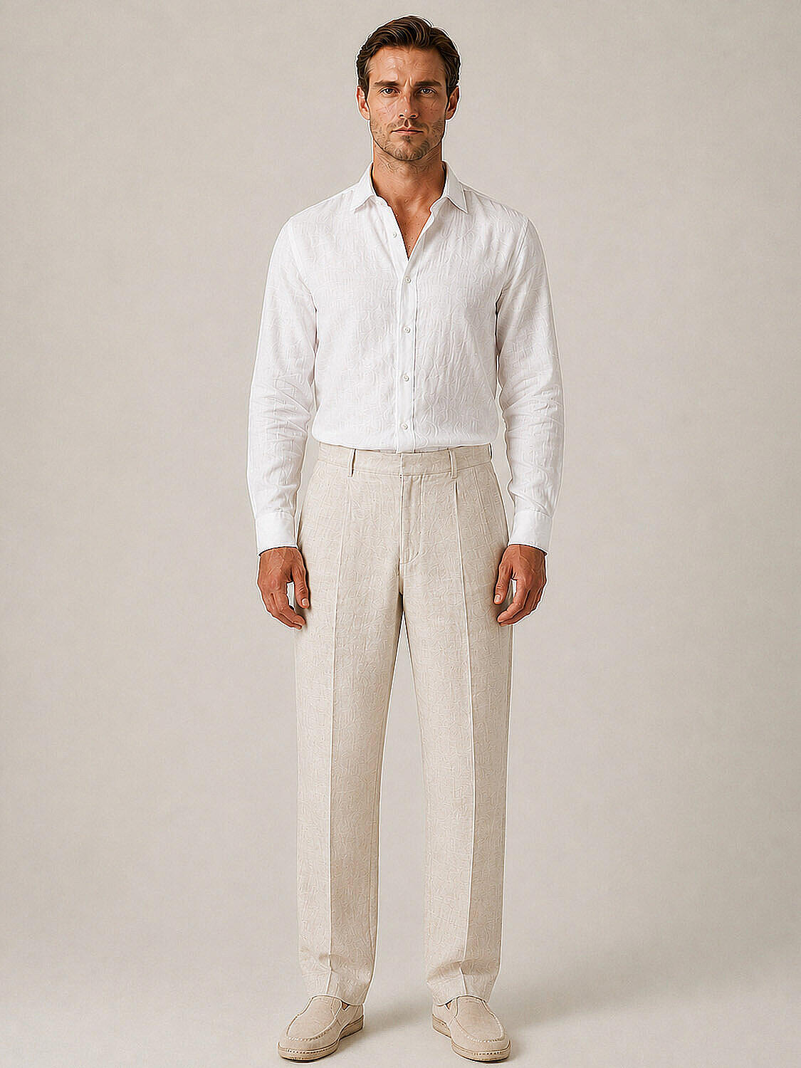 Naturel %100 Keten Regular Fit Pantolon - 1