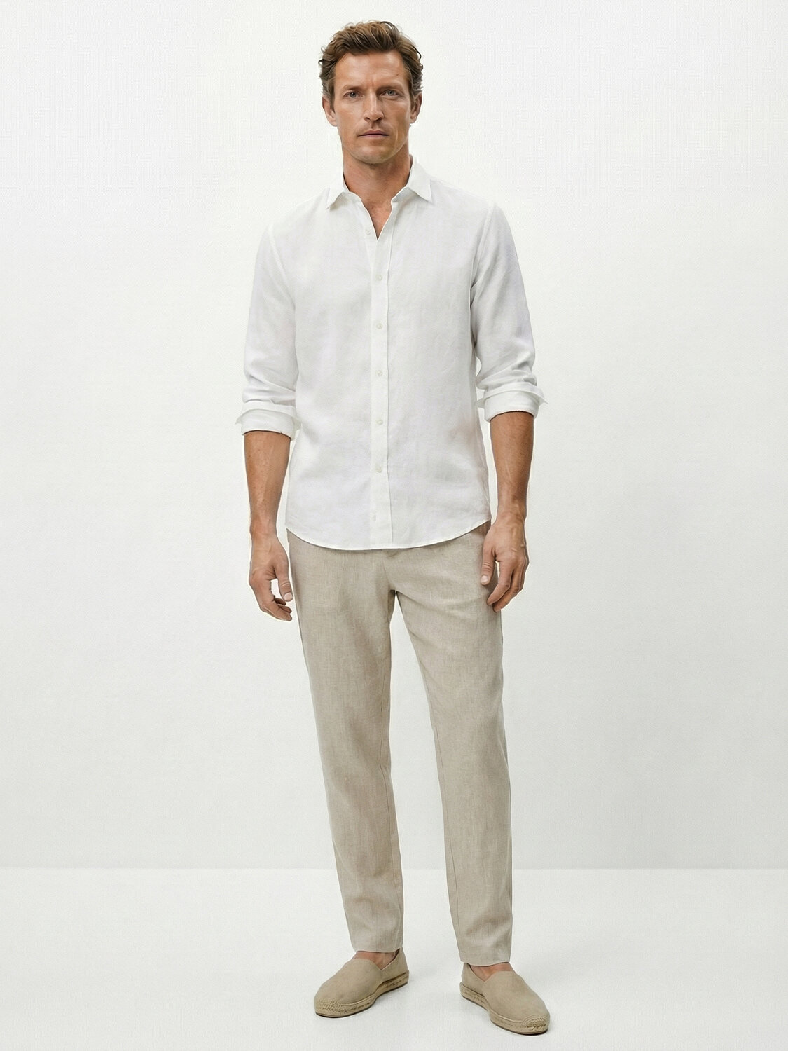 Naturel %100 Keten Regular Fit Pantolon (1)