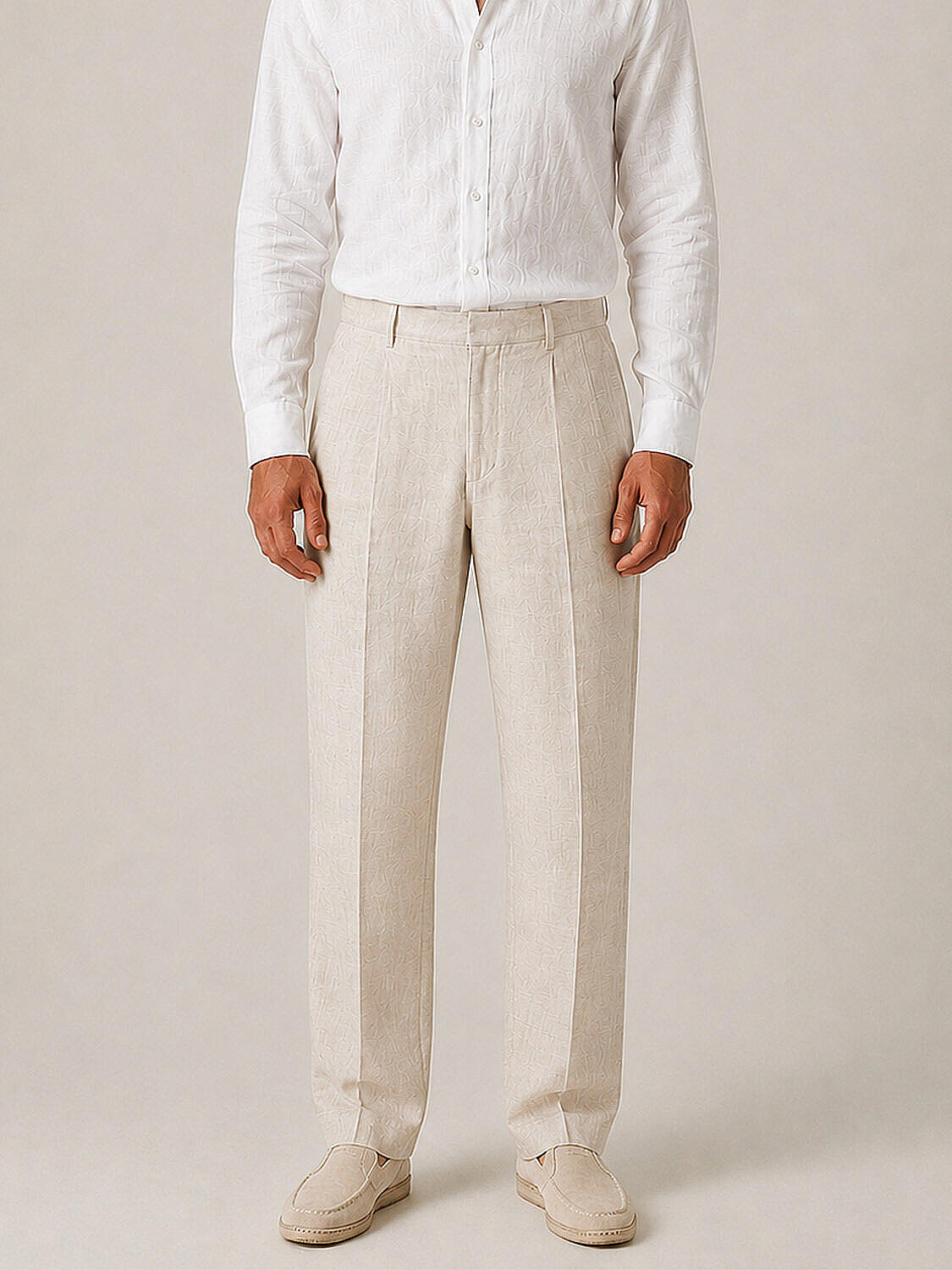 Naturel %100 Keten Regular Fit Pantolon (1)