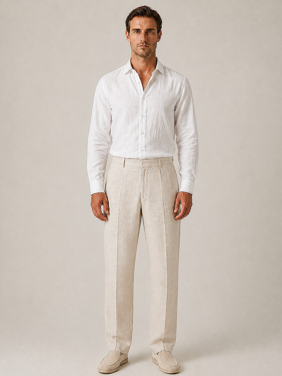 Naturel %100 Keten Regular Fit Pantolon (2)