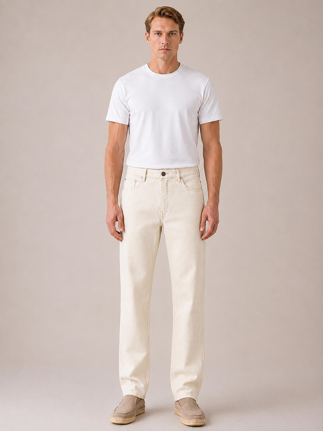 Naturel Keten Karışımlı Regular Fit Pantolon - 1