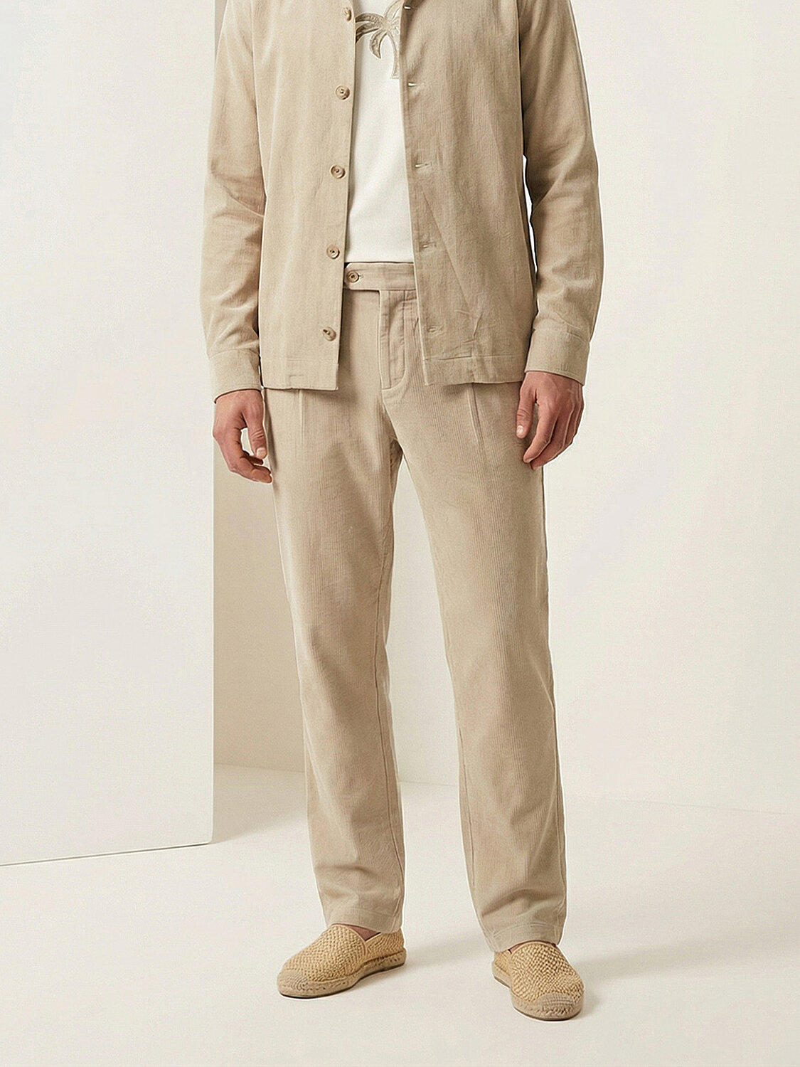 Naturel Keten Karışımlı Regular Fit Pantolon