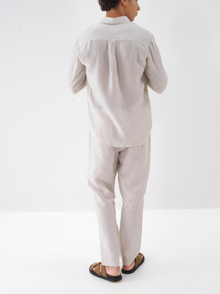 Naturel %100 Keten Regular Fit Pantolon - 5