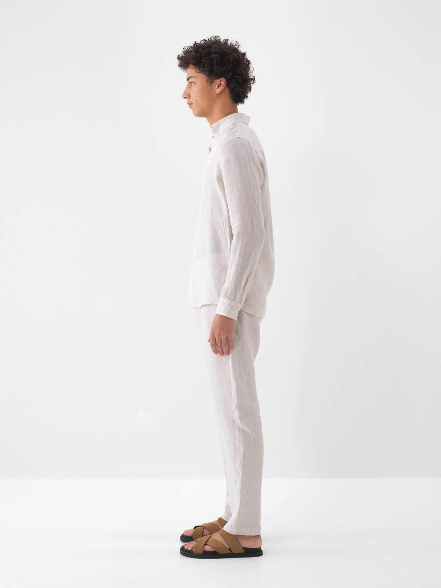 Naturel %100 Keten Regular Fit Pantolon - 4