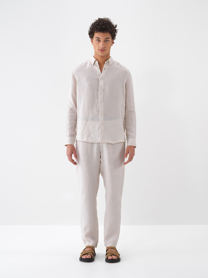 Naturel %100 Keten Regular Fit Pantolon (1)