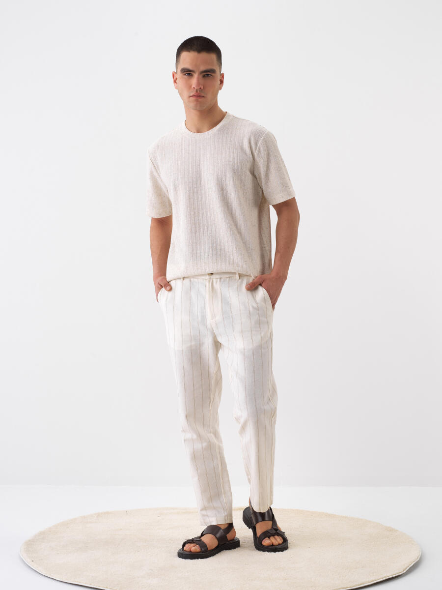Naturel Keten Karışımlı Regular Fit Pantolon - 2