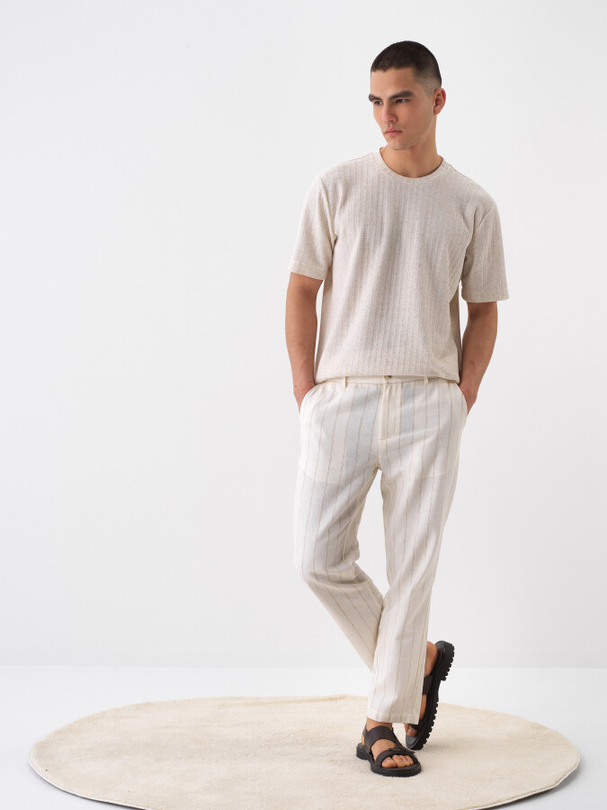 Naturel Keten Karışımlı Regular Fit Pantolon - 3