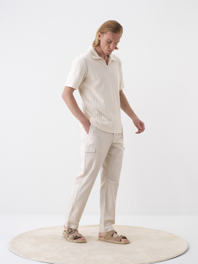 Naturel Keten Karışımlı Regular Fit Pantolon - 3
