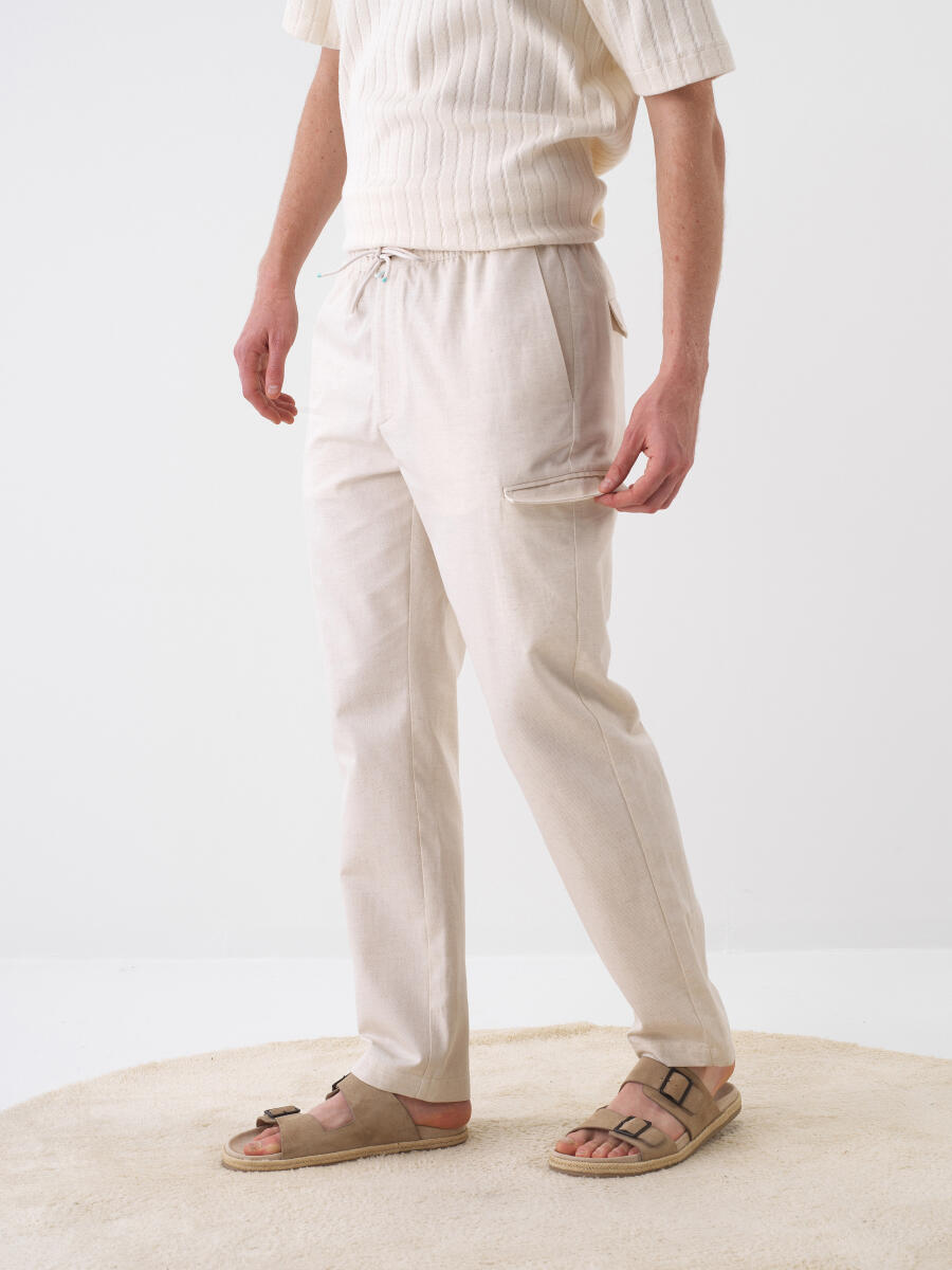 Naturel Keten Karışımlı Regular Fit Pantolon - 1