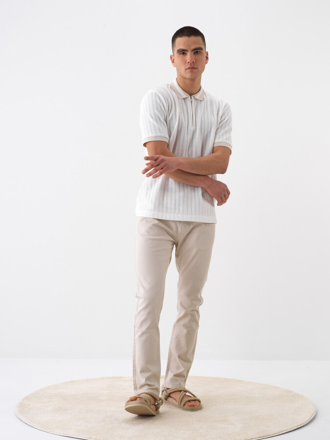 Naturel Pamuk Dokulu Slim Fit Pantolon (1)