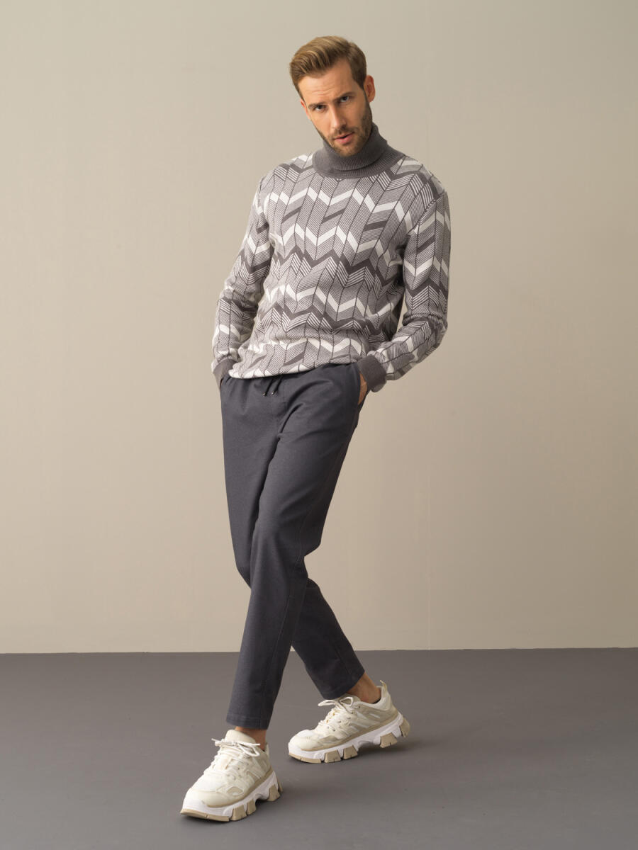 Antrasit Pamuk Dokulu Regular Fit Pantolon - 3