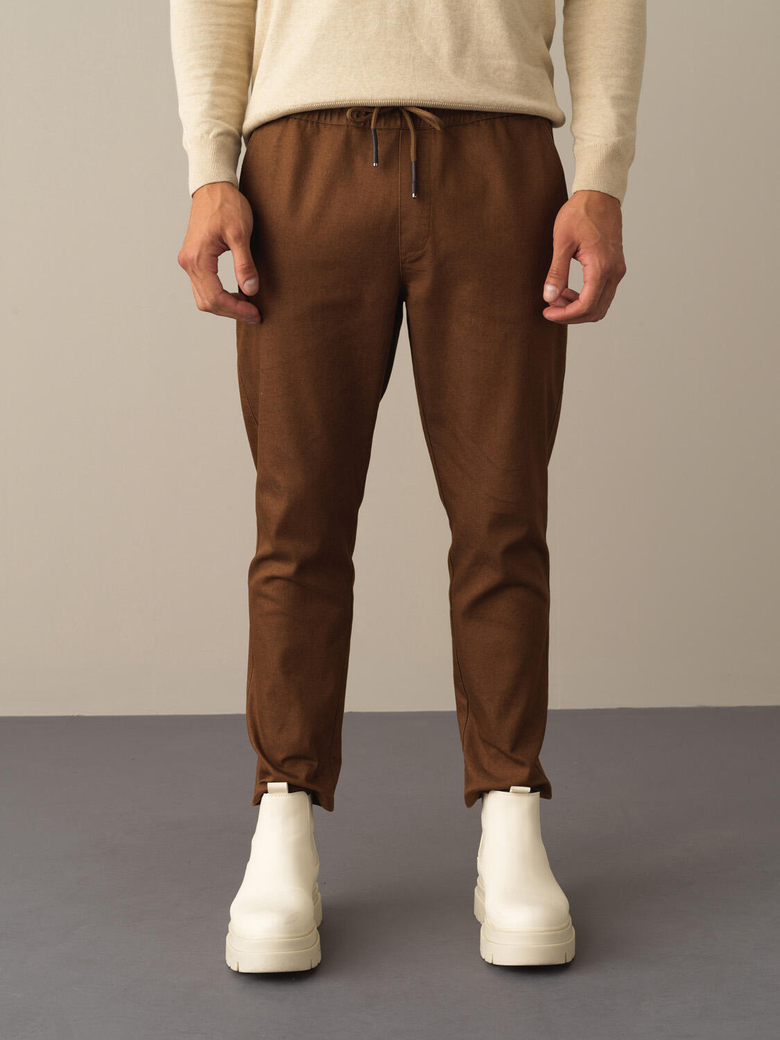 Camel Pamuk Dokulu Regular Fit Pantolon  