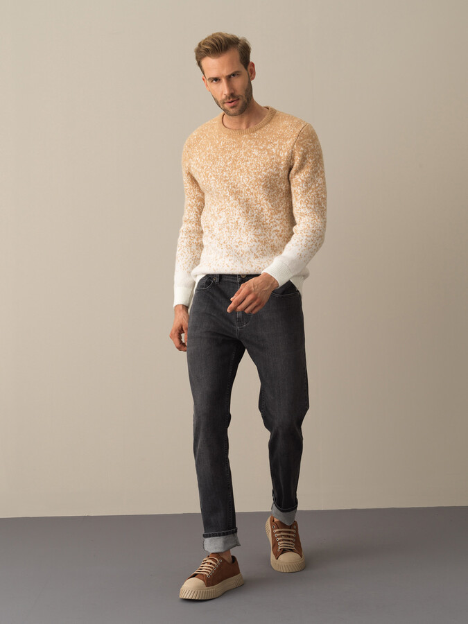 Gri Pamuk Dokulu Slim Fit Denim Pantolon - Xint