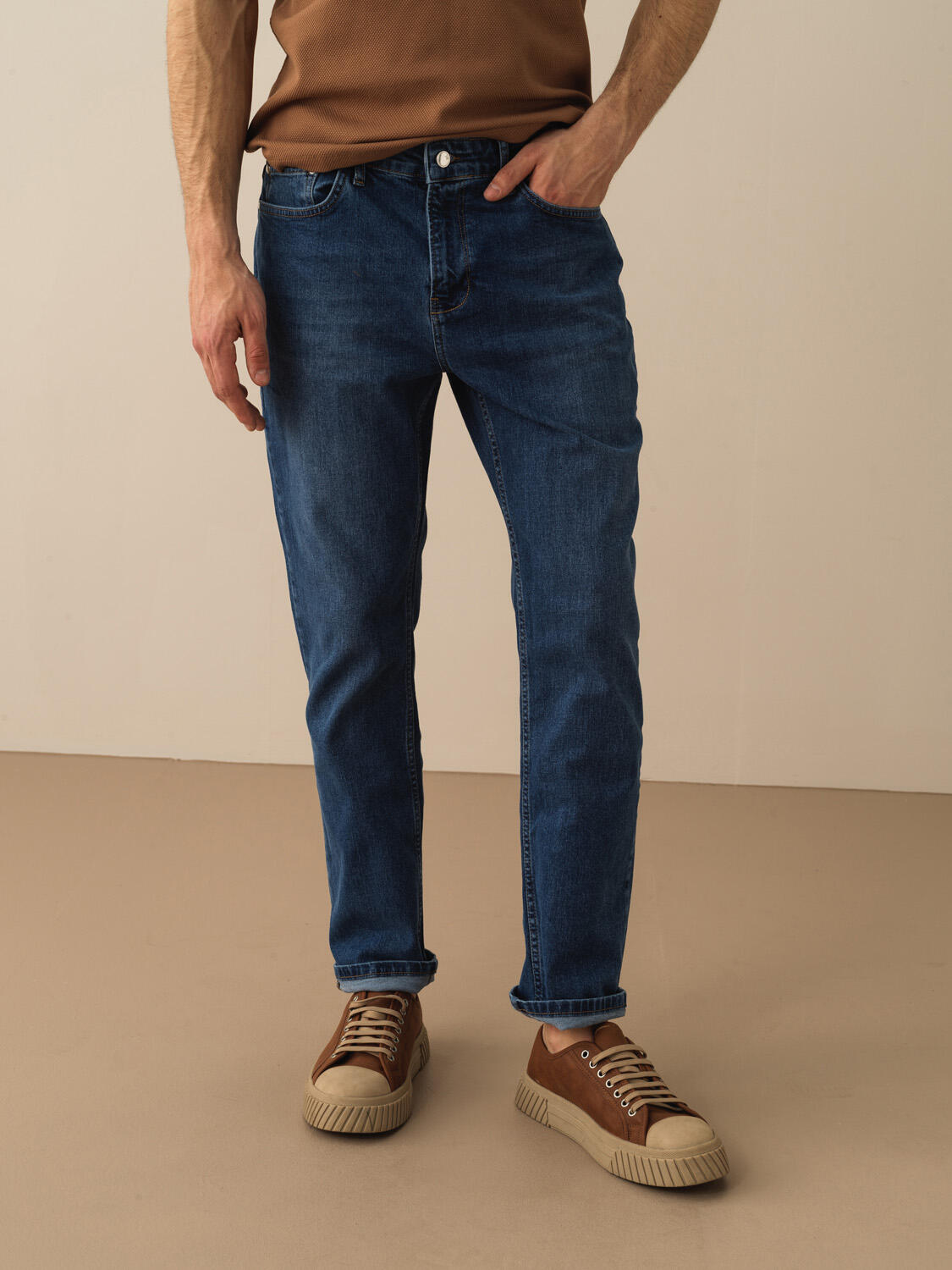 Mavi Pamuk Dokulu Slim Fit Pantolon