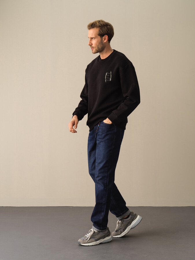 Lacivert Pamuk Dokulu Pamuklu Slim Fit Denim Pantolon - Xint