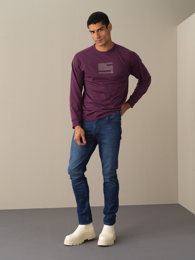 Mavi Pamuk Dokulu Pamuklu Slim Fit Denim Pantolon - Xint