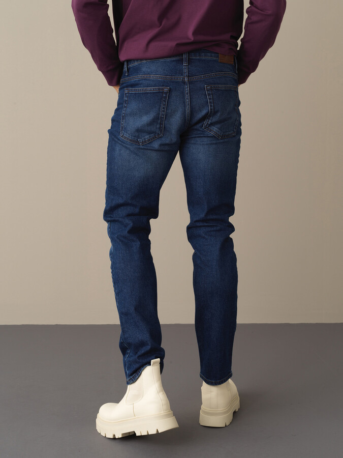 Mavi Pamuk Dokulu Pamuklu Slim Fit Denim Pantolon - Xint