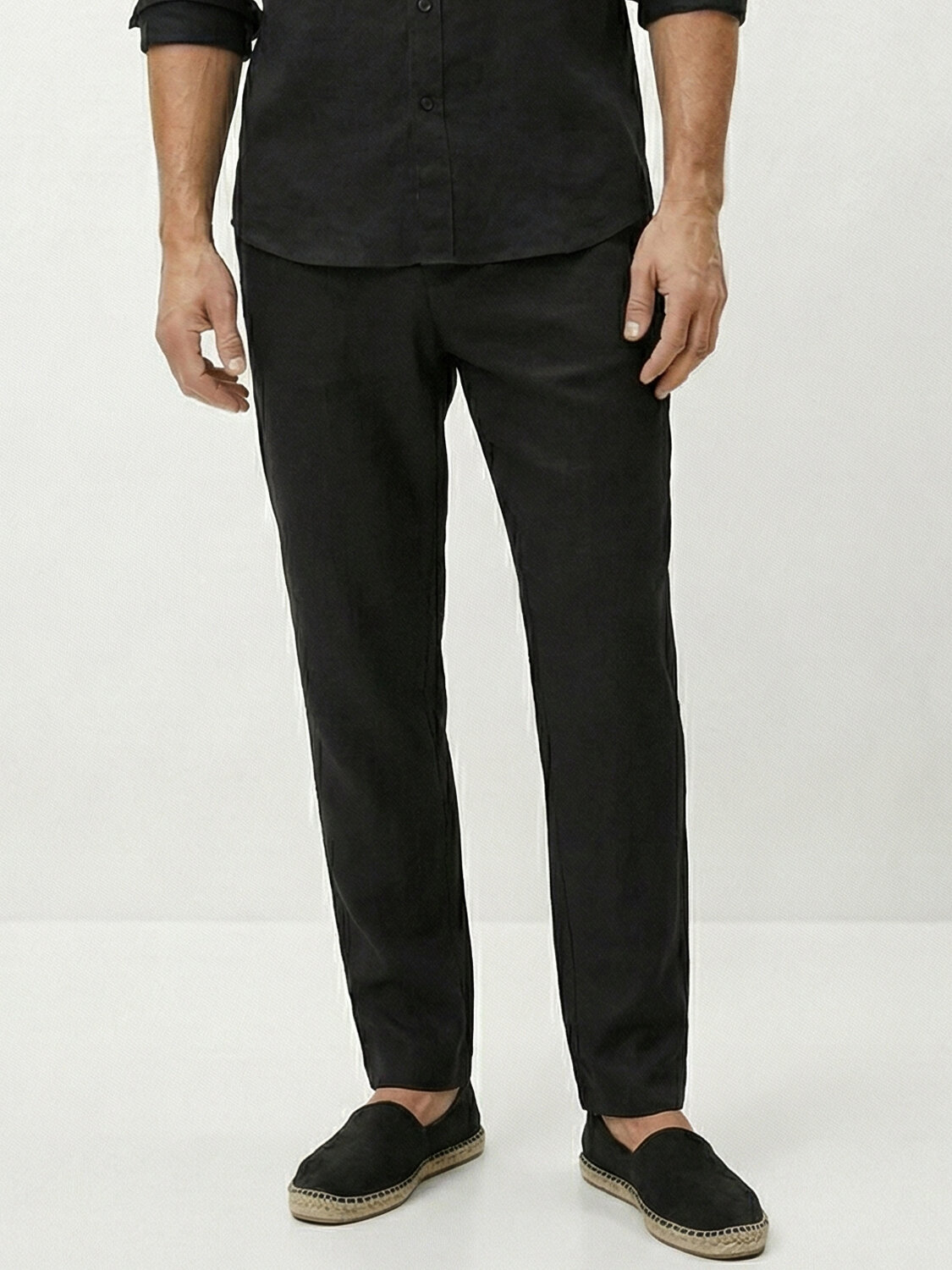 Siyah %100 Keten Regular Fit Pantolon