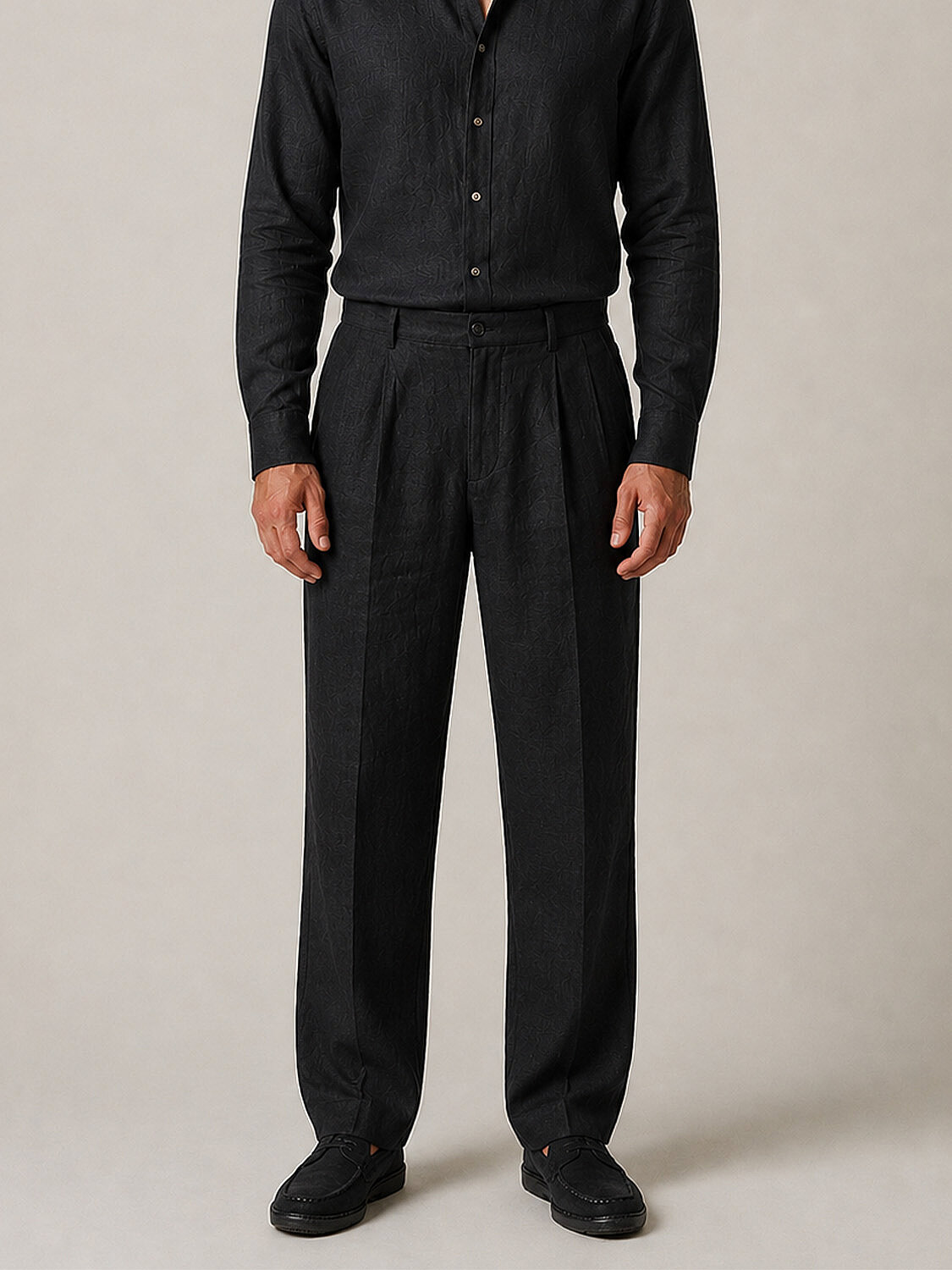 Siyah %100 Keten Regular Fit Pantolon
