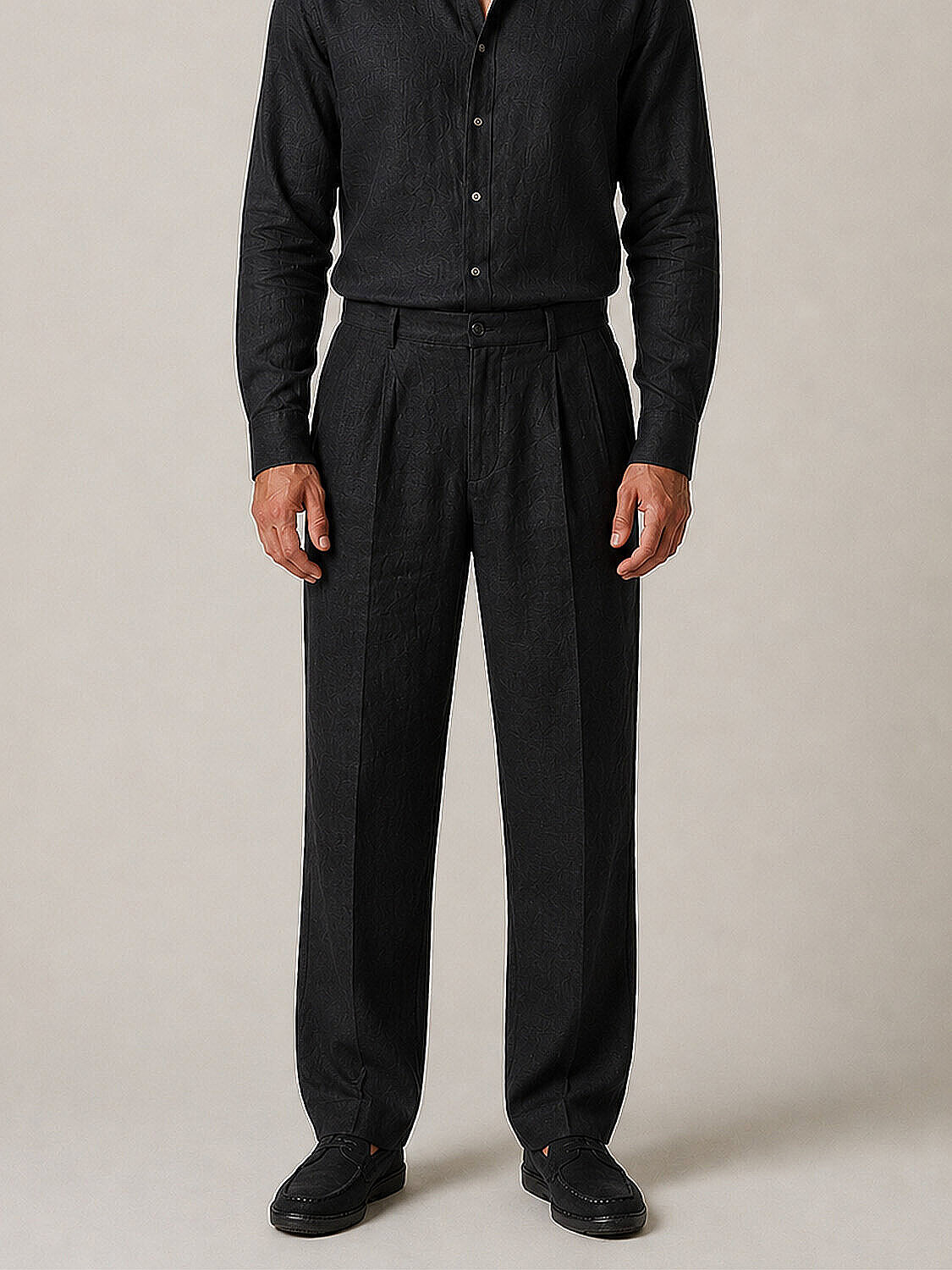 Siyah %100 Keten Regular Fit Pantolon (1)