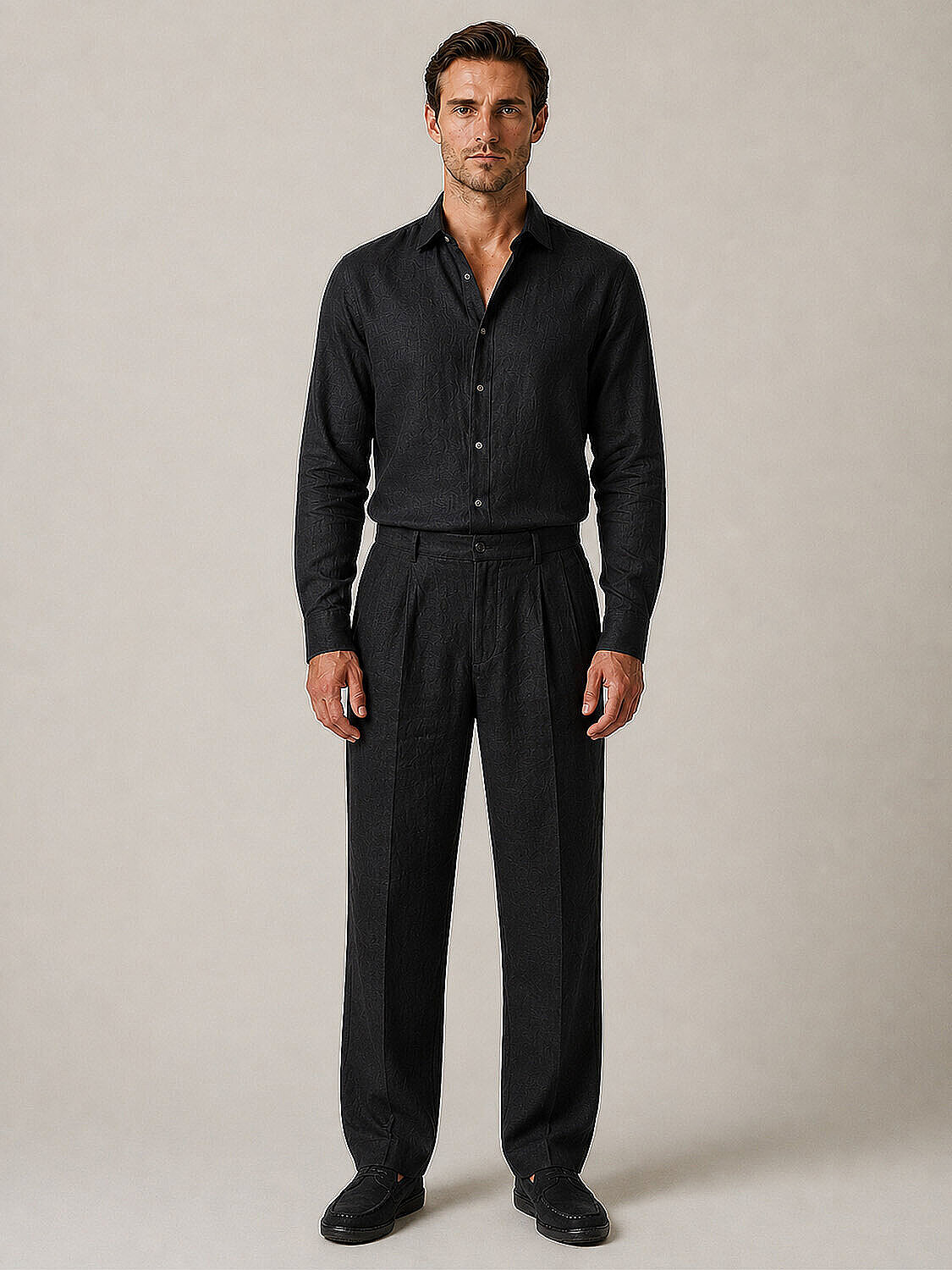 Siyah %100 Keten Regular Fit Pantolon (2)