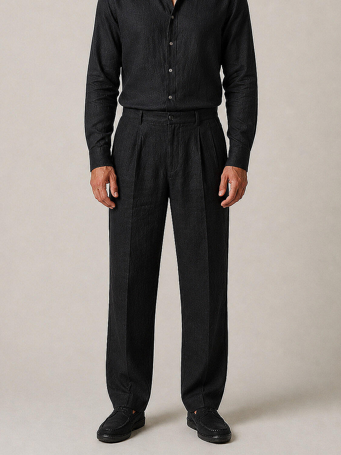 Siyah %100 Keten Regular Fit Pantolon (1)